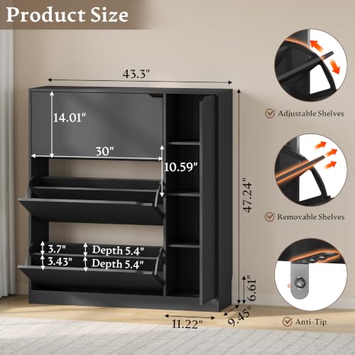 Image of BORNOON Shoe Cabinet with Side Storage, Shoe Organizer with 3 Flip Drawers
