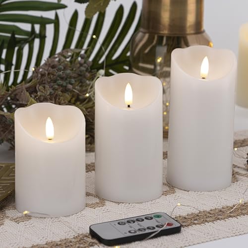 Image of LUSHARBOR Flameless Candles with Remote, Battery Operated Wax LED Flickering Candles - Set of 3 (White) with Timer for Home Decor, Perfect for Christmas Party White