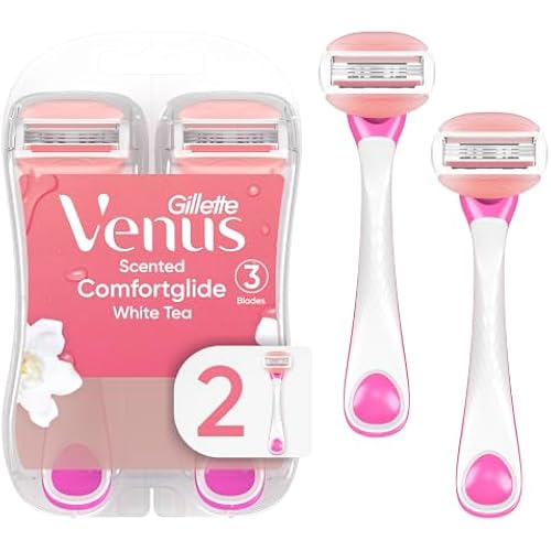 Gillette Venus ComfortGlide Disposable Razors for Women, 2 Count, White Tea Scented Moisture Bars for a Smooth Shave