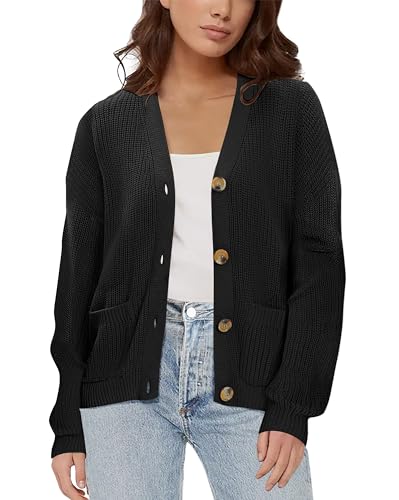 Urban CoCo Women's Lightweight Knit Open Front V-Neck Long Sleeve Button Down Casual Cardigan with Pockets
