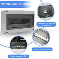 Sicherungskasten Aufputz, 1-reihig 15 Module Robuster IP65 Verteilerkasten Aufputz, Unterverteilung Aufputz mit Messingklemmen für Garten, Außenbereiche, Ladesäulen und Villen (15 Module) – Ansicht 3