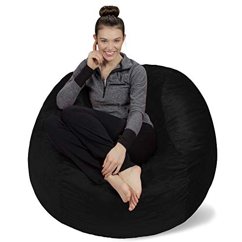Sofa Sack Bean Bag Chair Cover Only, for Adults and Kids, Without Filling Comfy Fluffy Round or Oval Beanbag Chair Cover Replacement, Lazy Sofa Cover for Reading Chair or Floor Chair, 4-Feet, Black