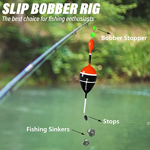 Gourami Slip Bobbers Floats Kit,Balsa Wood Slide Bobbers with Bobbers Stops,Fishing Floats and Bobbers for Crappie Panfish Bass Trout Fishing (Mixed-5pcs) - Thumbnail 6