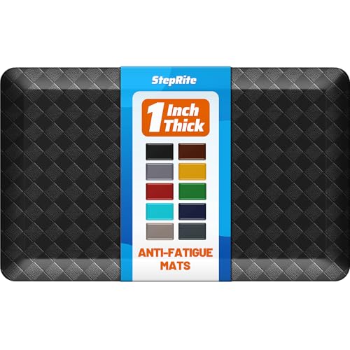 StepRite 1” Thick Kitchen Mats for Floor, Anti Fatigue Kitchen Rugs, Non-Slip,Heavy Duty Waterproof Kitchen Rug, Standing Desk Mat for Home, Kitchen, Office, (Black)