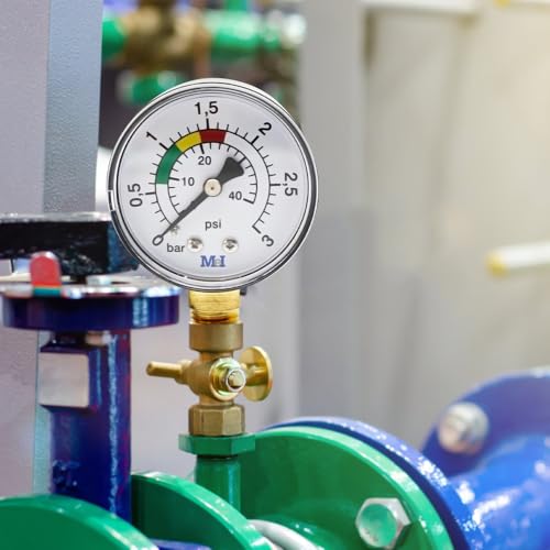 Riisoyu Pool Druckmesser, Pool-Manometer 1/4 BSPT für Schwimmbecken Filter und Pumpen0+3BAR/PSI Präziser Wasserdrucktester Ø50mm Einfache Installation Langlebiges Material Ideal für Pool, Fischteiche