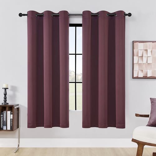 Image of HUTO Blackout Window Curtains for Bedroom Living Room - Light Blocking Thermal Insulated Curtains Drapes with Antique Copper Grommet Sleep Well All Season Curtains 2 Pcs 42W x 72L, Purple Burgundy Red