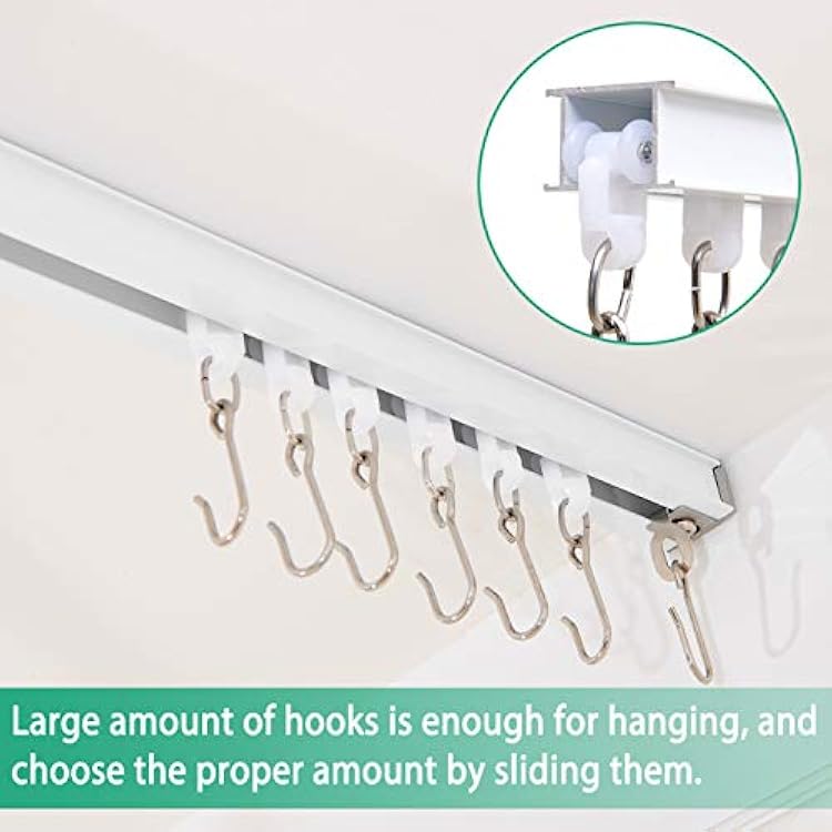 Ceiling Curtain Track, Room Divider Curtain Rod, Curtain Track Ceiling Mount,  with Track, Roller Hooks, Installation Hardware, for 9ft - 12ft (White)