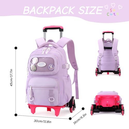 LANSHIYA Girls Rolling Backpack Elementary School Bag with Wheels, Trolley Bags for Kids Roller Backpack for Girls Boys by LANSHIYA - Used condition - Image 2