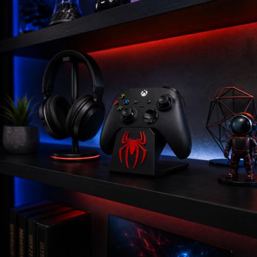 Image of PS5 Controller stand for Desk Gaming controller stand Xbox | Joystick Stand Controller Holder Gamepad Stand & Gaming PS5 Accessory | Compatible with Xbox ONE, PS5, PS4, PC, Steelseries Remote | Black + Red | Superhero Spider-Themed