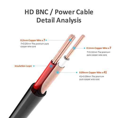 LONNKY 100ft 30M BNC Cable Security Camera Wire Cord with BNC Connectors and RCA Adapters Video Power Cable for CCTV Camera Surveillance Kit and Security Camera System,Black