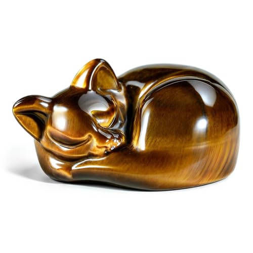 EZEELAI Crystals Cat Figurines, 2" Sleeping Cat Crystal Natural Gemstone Sculpture, Healing Crystal Kitty Statue, Home Office Desk Decor, Cat Themed Ornaments Gift for Cat Lovers - Tiger Eye