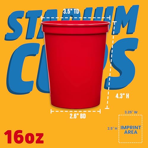 USMG 12 Pcs Multi Color Print 16oz Stadium Cups, Reusable Party Cups for Birthday, Wedding, Events, Brand Promotion or Bbq Picnics (Red) - Thumbnail 4