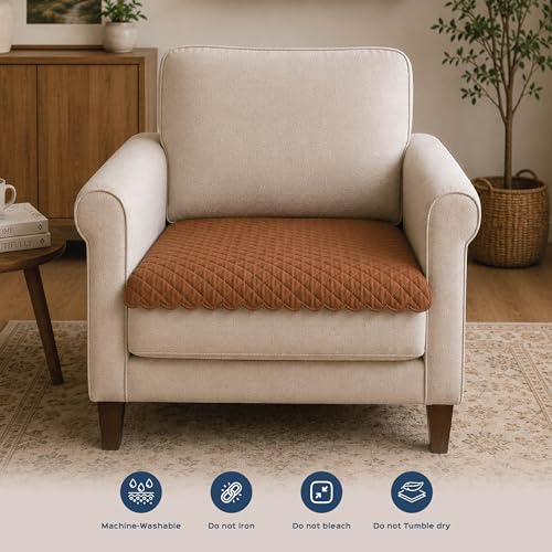 Image of HomeStrap 2 Single Seater Sofa Cover Set (1+1 Seater) | Quilted Velvet Fabric with Polyester Back | Soft Lint-Free Sofa Cover for Living Room | Dust & Scratch Protection | Brown