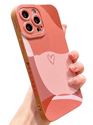 YKCZL Compatible with iPhone 13 Pro Case 6.1 inch, Cute Painted Art Heart Pattern Full Camera Lens Protective Slim Soft Shockproof Phone Case for Women Girls(Brown)