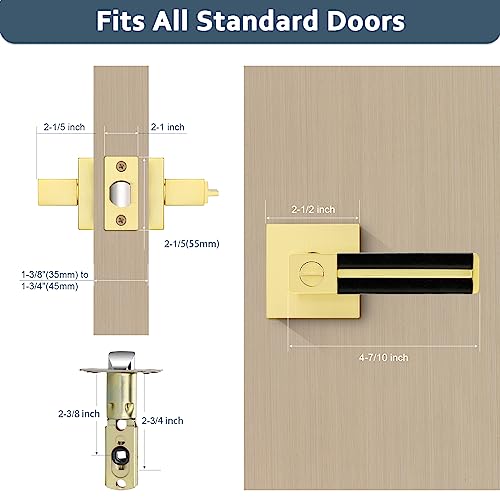 EHOMEWARE 2 Pack Gold Door Handles, Brass Interior Door Levers with Black Leather Handle, Privacy Door Handles Locksets for Bedroom Bathroom, Reversible Door Handles for Right or Left Handed Doors - Image 8