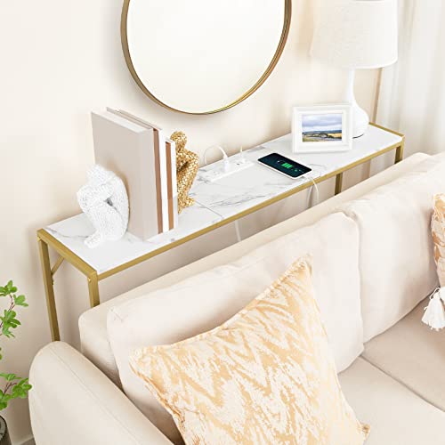 Mahancris Console Table, Narrow Sofa Table, 43.5” Entrance Table, Metal Frame, Behind Couch Table, Simple Style, For Living Room, Hallway, Entryway, Foyer, Marble And Gold Ctjm112E01 #TOP4