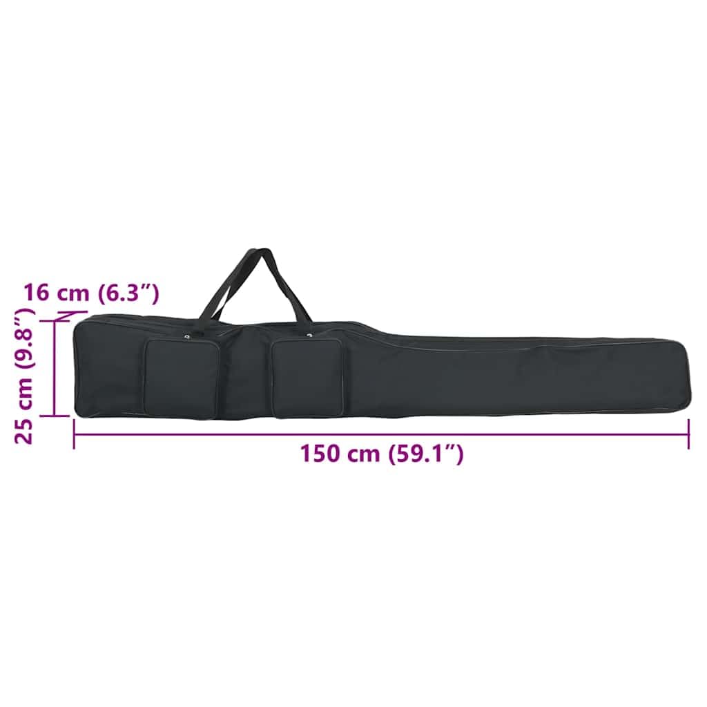 Torba wędkarska czarna, 150 cm, wykonana z tkaniny Oxford 600D z powłoką PCW, regulowany pasek, organizer na akcesoria wędkarskie, ochrona i transport podczas wędkowania, łodzi, na brzegu i