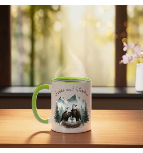 Jackie and Shadow Bald Eagles Family Watercolor Ceramic Mug, Light Green/White, 11oz by Shadow and Jackie Eagle Fans - Used condition - Image 3