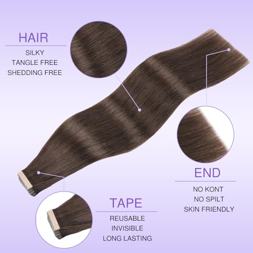 EINbeauty Extension Capelli Veri Biadesivo, Marrone scuro Extension Biadesive Capelli Veri Invisibile Tape in Hair Extension Human Hair Extension Capelli Veri Umani 20pcs 35cm 40g(14inch,2#)