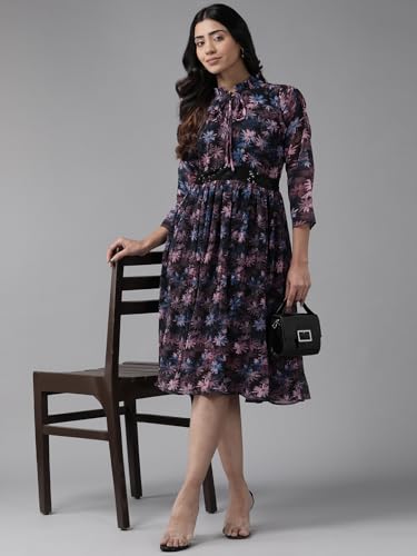 Image of Aarika Womens Black Colour Floral Print Georgette Dress