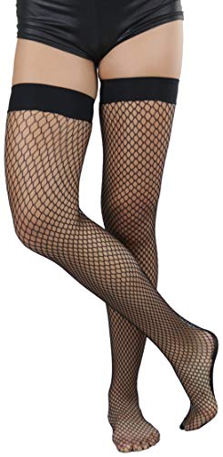 Image of ToBeInStyle Women's Wide Floral Lace Fishnet Thigh Hi Stockings