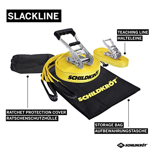 SchildkröT Slackline 15 M, Con Linea Didacttica Per Principianti, Robusta Linea Larga 5 Cm Per Bambini E Adulti, 970701 - 2