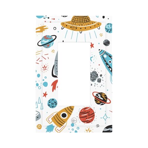 Cartoon Rockets Print 3x5 Inch Decorative Switch Plate Cover, For Wall Outlet Light Electrical Toggle