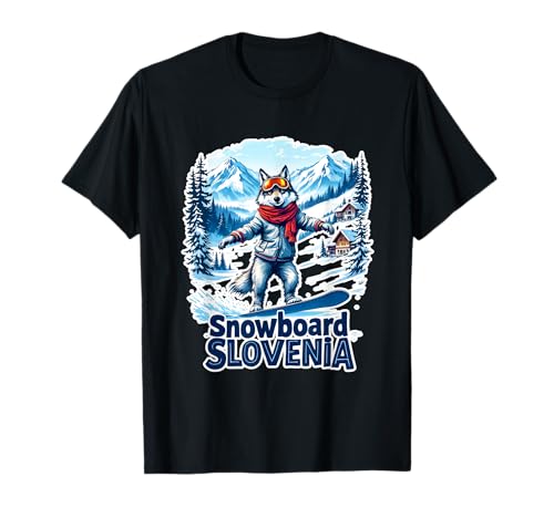 Slovenia Snowboarding Wolf with Mountains T-Shirt