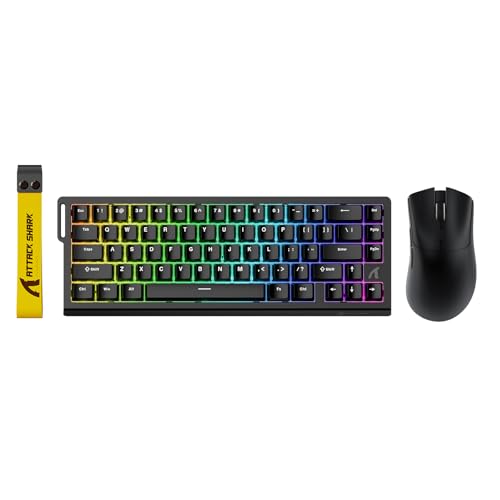 Image of ATTACK SHARK X68 HE Wired Rapid Trigger Mechanical Gaming Keyboard and R1 Mouse Combo with Adjustable Actuation,Coiled Cable,USB C /2.4Ghz Wireless /BT Ultralight 18K DPI Mice for Esport Gamer(Black)