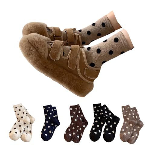 Polka Dots Socks Warm Wool Socks for Women Cozy Thick Crew Winter Sock 6 Pairs High Ankle