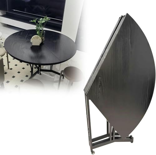 Table en bois ronde sans assemblage avec piétement robuste noir pliant - 2