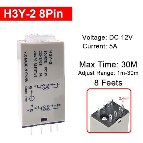Relé de tiempo H3Y-2 de 12V detiene arranques bruscos con retardo giratorio de 30 min 2