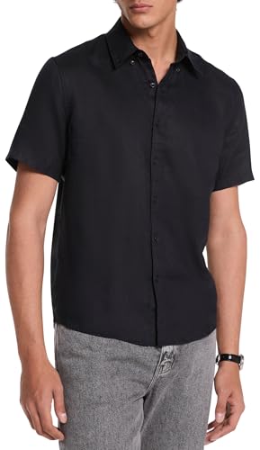 Michael Kors Men's Short Sleeve Linen Shirt, Black
