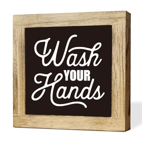 Bathroom Sign Decor, Wash Your Hands Sign, Rustic Wooden Tabletop Decor Sign, Washroom Wooden Block Sign, Freestanding Restroom Sign, Farmhouse Decor, Toilet Humor, Bathroom Table Art Prints