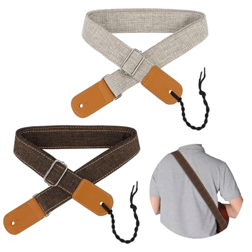 FERCAISH Pack of 2 Ukulele Strap, Western Guitar Strap, Country Style Cotton Guitar Strap with Leather Ends