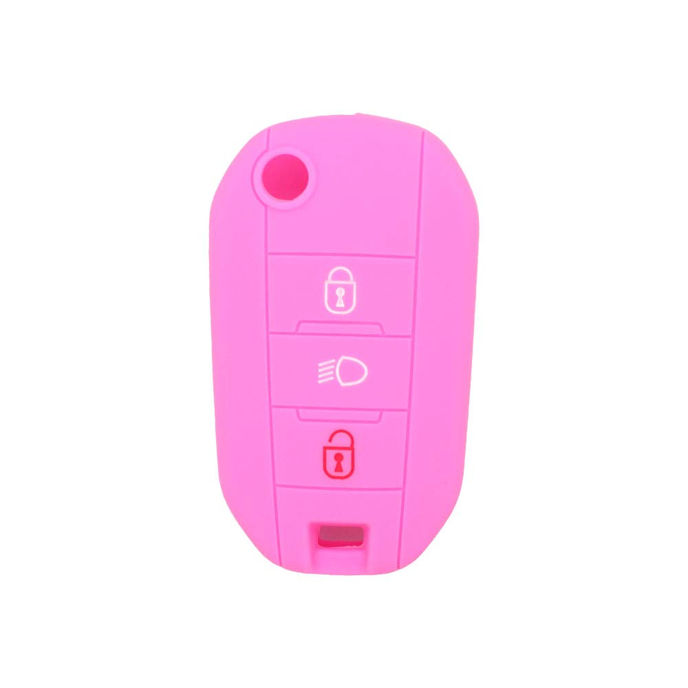 BROVACS Silicone Cover Protector Case Holder Skin Jacket Compatible with PEUGEOT CITROEN 3 Button Flip Remote Key Fob w/Light Symbol CV9306 Pink - Image 2
