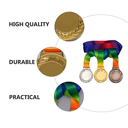 Toyvian Medalhas de prêmio de metal com fita de pescoço de bronze prata dourada estilo olímpico ferr