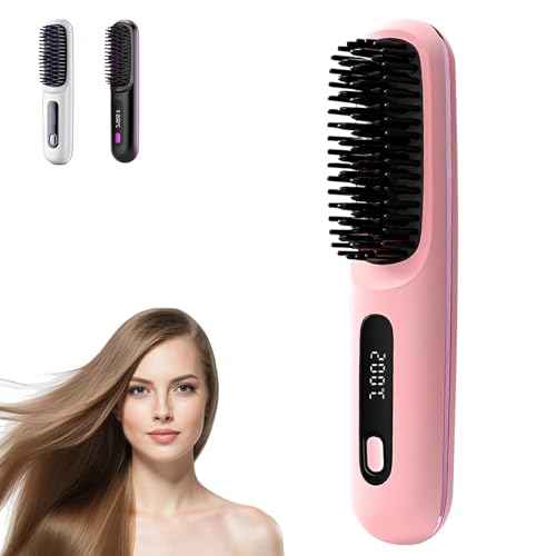 Go Brush Pro, Numoya Cepillo alisador portátil para el peinado, GoBrush Pro Hair Numoya, cepillos de peinado calentados recargables para viajes, diseño respetuoso con el cabello y duradero (rosa)