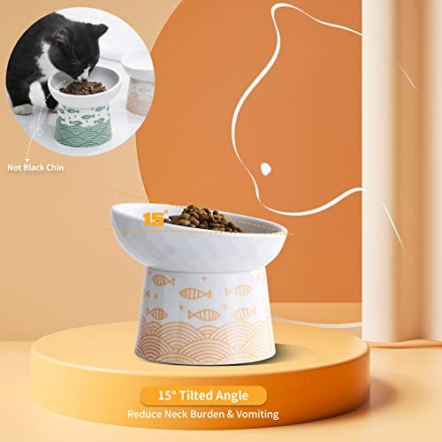 Ceramic Raised Cat Bowls, Elevated Tilted Cat Food And Water Bowl Set, Porcelain Stress Free Pet Feeder Dish For Cats And Small Dogs, Dishwasher And Microwave Safe, Set Of 2 #TOP3