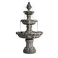 XBrand 58.3" Leaf Classic Bird Bath Water Fountain, 3-Tier, Outdoor Garden, with Pump, White Resin, Yard, Lawn, Porch Décor