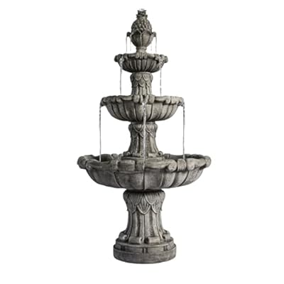 XBrand 58.3" Leaf Classic Bird Bath Water Fountain, 3-Tier, Outdoor Garden, with Pump, White Resin, Yard, Lawn, Porch Décor