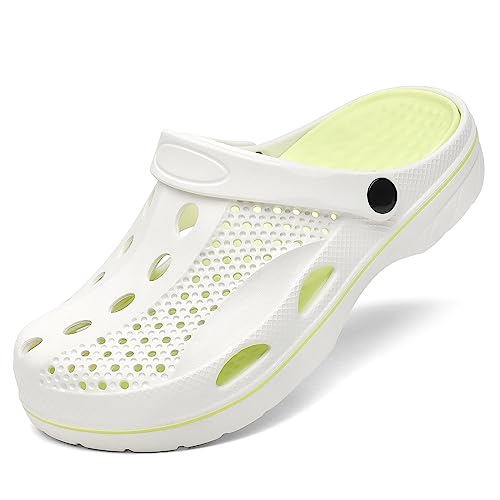 VZQ Women and Men Arch Support Clogs Slip-on Garden Shoes Outdoor Beach Slippers Sandals with Plantar Fasciitis Feet Cushion Insoles White and Green Size Female 11-11.5,Male 9.5-10
