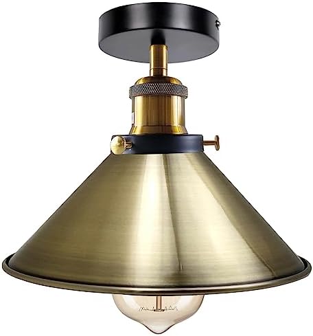 DC Voltage Modern Flush Mount Ceiling Lighting LED Lights, Semi Flush Light Fitting Pendant Light Lamp Chandelier Metal 22cm Cone Light Shade for Hall, Living Room, Lounge (Grey)