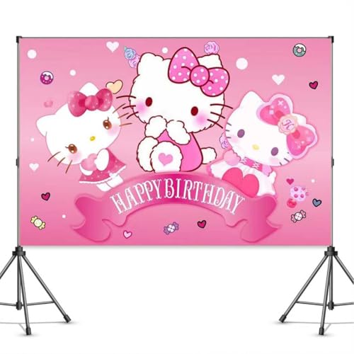 Kitty Birthday Party Decorations Happy Birthday Banner Backdrop for Birthday Party Supplies