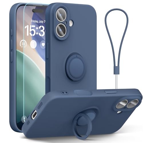 ABITKU for iPhone 17 Case 6.3'', Ring Stand Silicone Slim Design (with Wrist Strap), Magnetic Car Mount Case Cover Compatible with iPhone 17 (Blue)