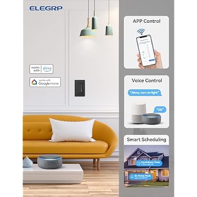 ELEGRP Smart Dimmer Light Switch DTR30, Single Pole or 3 Way, 2.4GHz Wi-Fi Touch Dimmer Compatible with Alexa/Google Assistant, Needs Neutral Wire, No Hub Required, UL Listed, Matte Black, 1 Pack