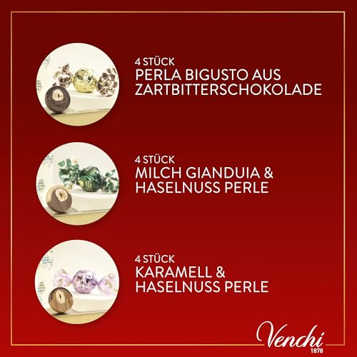 Venchi – Weihnachtskollektion – Sechseckige Geschenkdose mit verschiedenen Perlen-Pralinen, 148 g – Geschenkidee – Glutenfrei