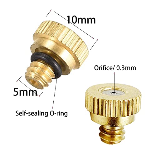 20 Pack Brass Misting Nozzles Tees, Brass Spray Nozzles For Greenhouse Landscaping Humidification, Dust Control Mist Nozzle Sprinkler For Outdoor Cooling System 0.012 Orifice (0.3 Mm) 10/24 Unc Garden #TOP1