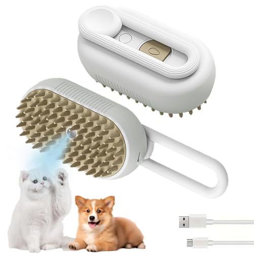 Image of 3-in-1 Cat Grooming Brush - Water Spray & Self-Cleaning Shedding Brush for Cats & Dogs - Pet Hair Removal & Massage Comb for Long & Short Hair (White). (White)