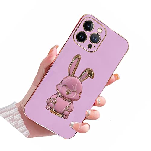 Didan Nadoli pour iPhone 12 Lapin Invisible Béquille Coque,Ultra Mince Placage Télescopique Bunny Pliant Supporter Antichocs Silicone Flexible Coque Housse Étui de Potection